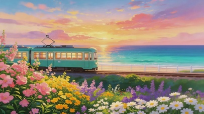 黄昏海边火车