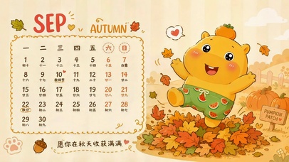 九月秋日萌趣卡通日历壁纸