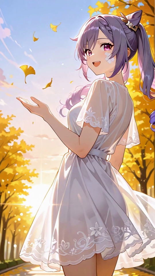 秋日银杏银发少女