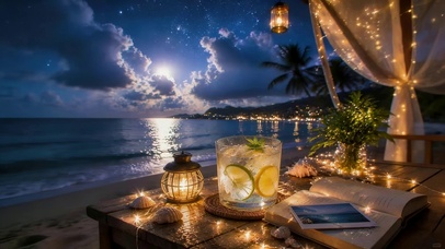 夜晚海边小亭