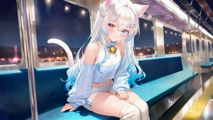 夜间地铁猫耳异瞳美少女