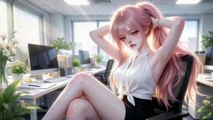 办公室粉发二次元美少女
