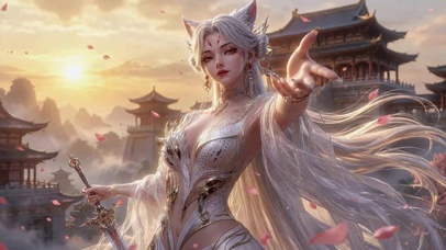 古风狐耳白发美少女