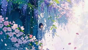 鲜花树下女孩