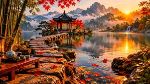 国风山水湖畔