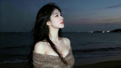 性感夜晚海边女孩
