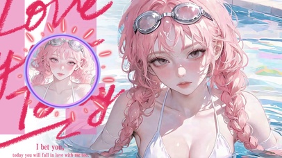 高清插图泳装粉发少女