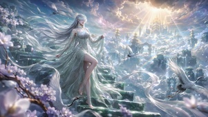 云上仙宫古风银发女神