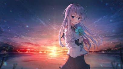 黄昏湖畔少女