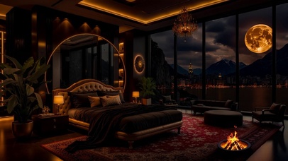 奢阔主卧望月夜景