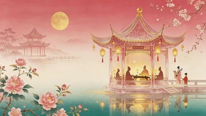 唯美水榭小亭