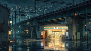 雨夜路边商店