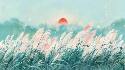 秋天芦苇落日