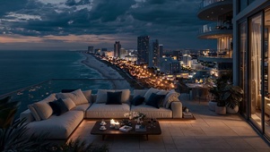 滨海高楼露台夜景