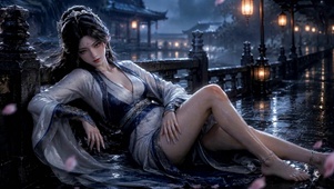 古风雨夜清冷美女