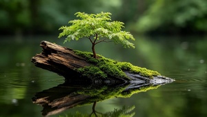 湖面朽木小树