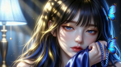 蓝蝶氛围感蓝发美少女
