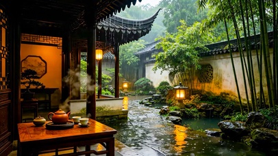 雨景庭院