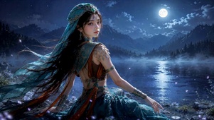 月夜河畔异域古风美女