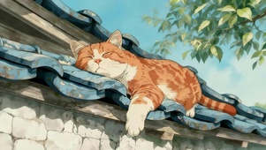 夏日屋檐橘猫