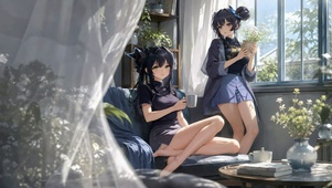 窗边闲逸美少女