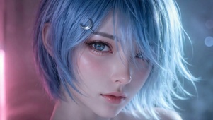 蓝发唯美少女动态壁纸