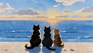 蓝色海边猫咪
