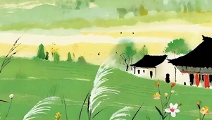 古风夕阳树木带鱼屏