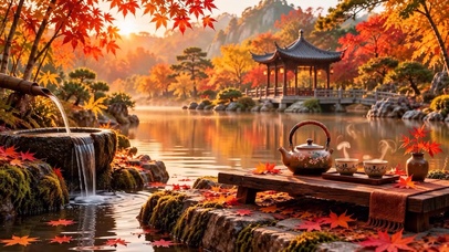 秋天山水湖边