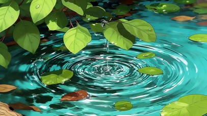 湖面碧绿树叶
