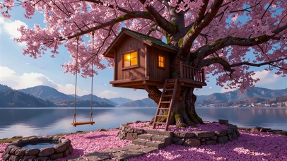 湖畔樱花树屋