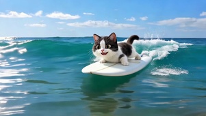 海上冲浪的小奶猫！