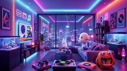 雨夜霓虹小狗房间