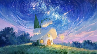 梦幻星空下小屋