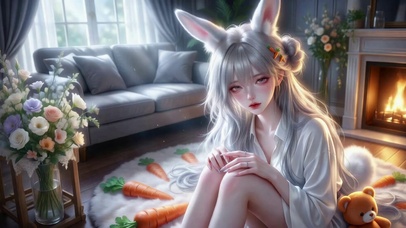温柔居家兔耳银发少女