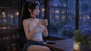 雨夜咖啡馆休闲美女