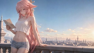 粉发少女天台观景动态壁纸