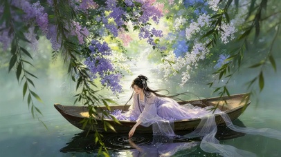 湖面划船女孩