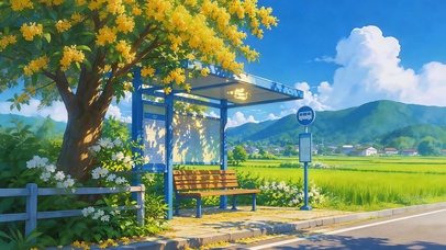 乡野桂花候车亭