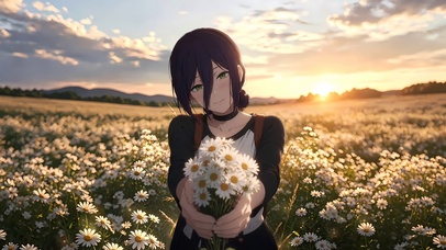电锯人-蕾塞-雏菊花海日落