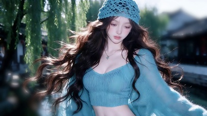 春柳蓝衣少女