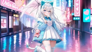 雨天霓虹赛博风猫耳美少女