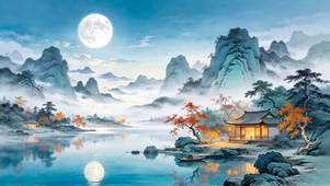 古风水墨山水人家