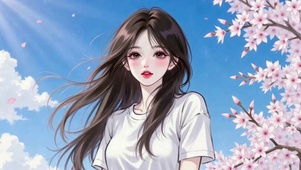 樱花晴空下的清纯美少女