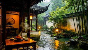 雨景庭院