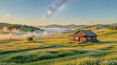 星河下的草原木屋