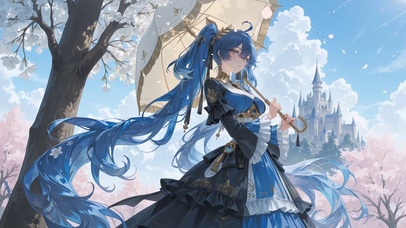 蓝发双马尾-洛丽塔城堡樱花
