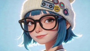 甜酷蓝发眼镜3D美少女