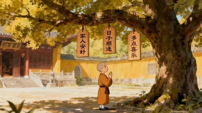 树下祈祷的可爱小和尚