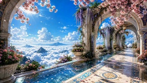 云端樱花长廊梦幻风景